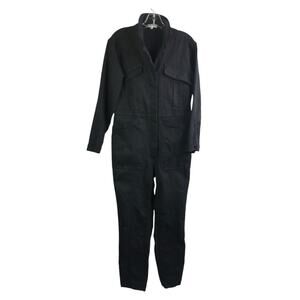Alex Mill Jumpsuit Womens S Black Long Sleeve Romper Button Down Stretch Pockets